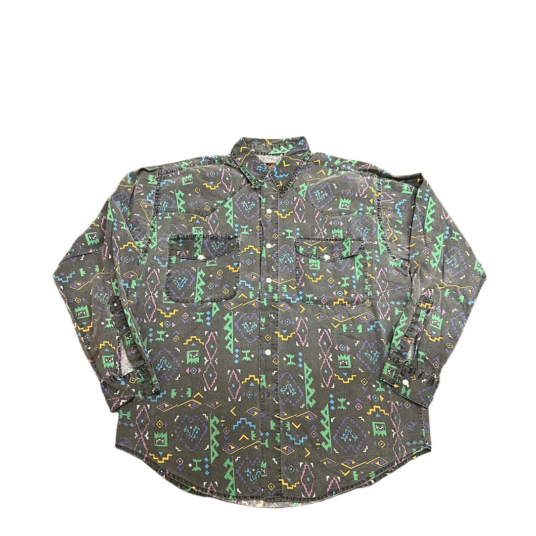 80's Great Land Aztec Print Long Sleeves Button Up